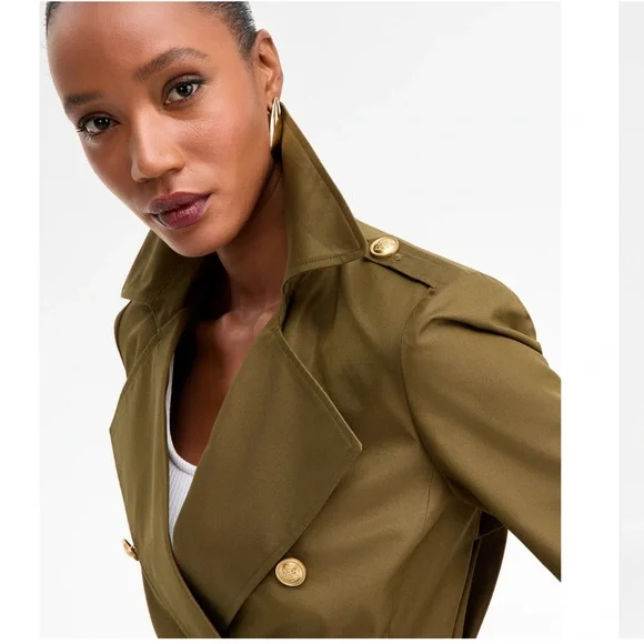 INC International Concepts Olive Double-Breasted Trench Coat size Medium - Picture 3 of 4